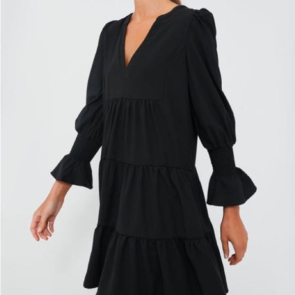 Pomander Place Tuckernuck Crepe Kenzo Mini Dress Tiered Long Sleeve Black Small - Picture 11 of 15